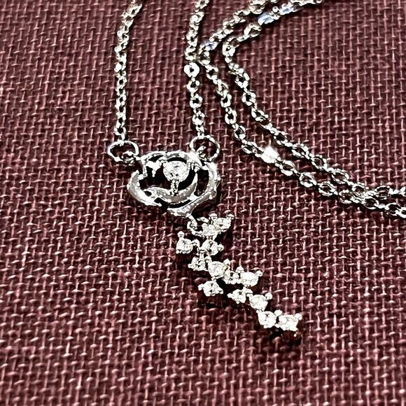 SALE Sterling Silver Crystal Rose Pendant Necklace - Picture 2 of 5